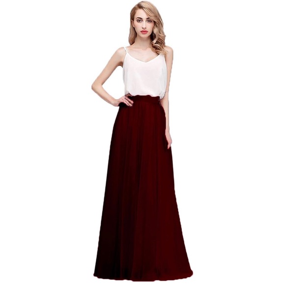 🎉Honey Qiao • Red Maxi High Waist Tulle Skirt - Picture 11 of 11